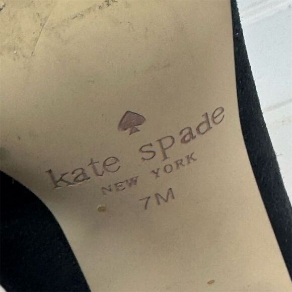 Kate Spade NY Black Suede Block Heel Pumps 7M Bow Detail Classic Dress Shoes - Picture 7 of 7